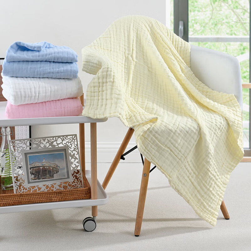 匹鲁儿童浴巾婴幼儿A类100%全棉纱布浴巾简约风新生儿宝宝瞬吸洗澡巾 奶蓝-70*140cm