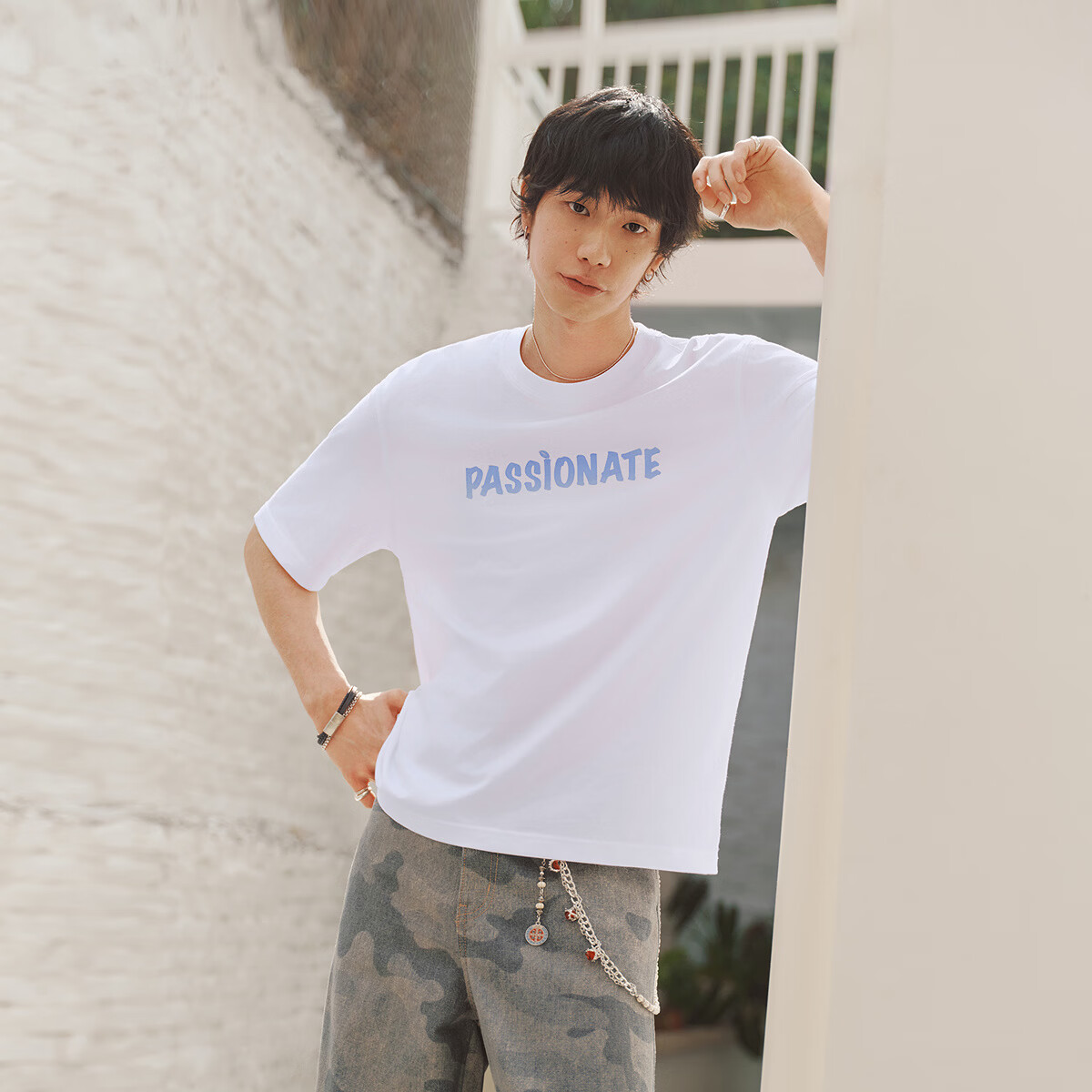 森马(Semir)【多巴胺T】短袖T恤男26夏季新款速干打底衫字母印花情侣上衣t恤 漂白10007 XL