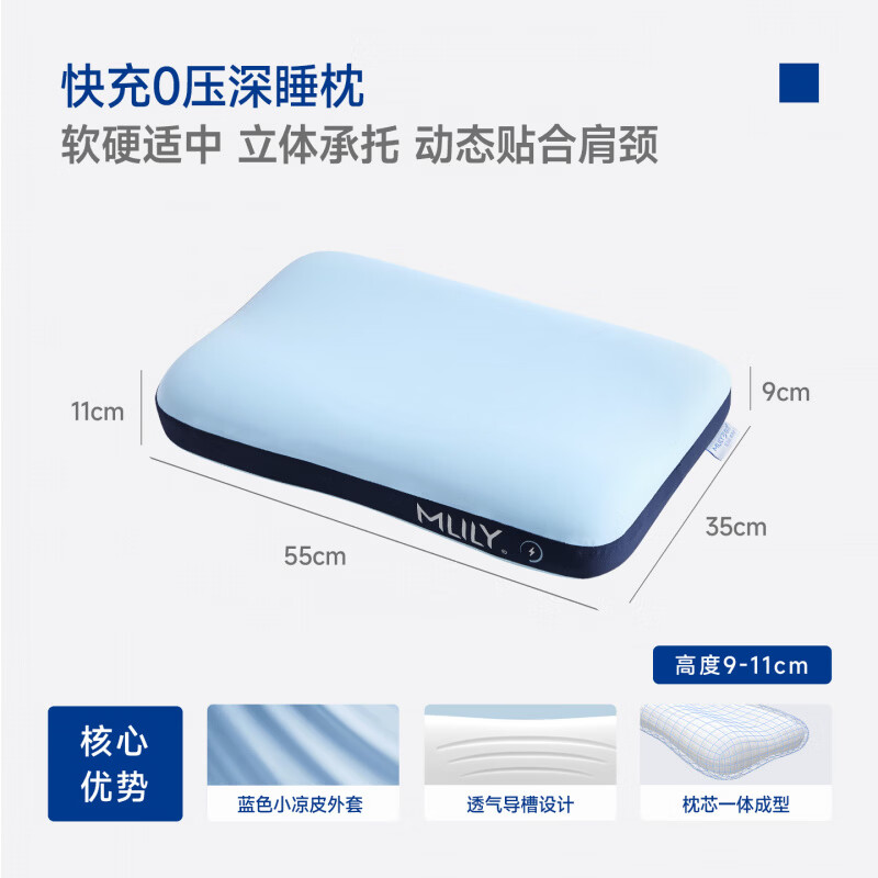 梦百合（MLILY）快充0压深睡枕记忆棉枕头护颈椎助睡眠学生宿舍成人枕芯 快充0压深睡枕(55*35*11/7.5/9)