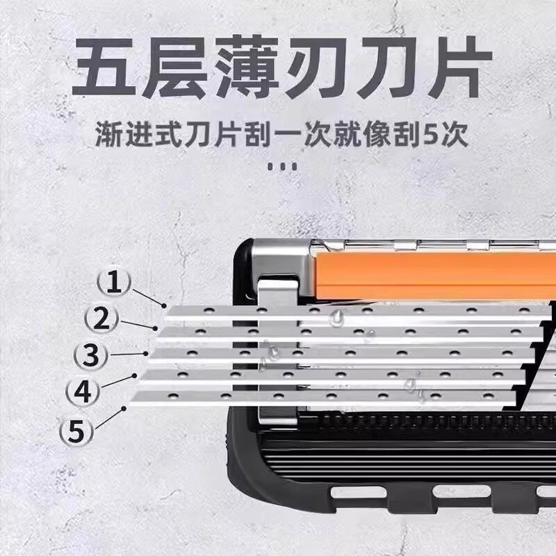 吉利剃须刀同款德国剃须刀手动刮胡刀男士刮胡子刀通用刀架5层刀片进口五层刀头 黑橙五层16刀头【不含刀架】