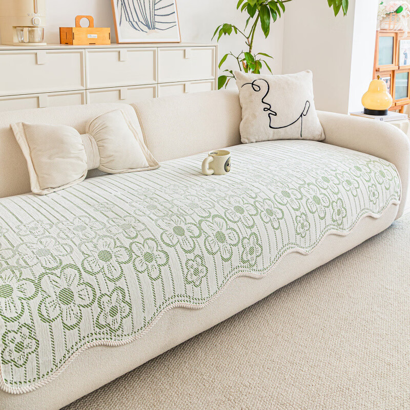DONOYA 多罗亚简约客厅沙发垫四季通用防滑2026年新款沙发直排坐垫防猫抓盖布巾 异形尔花-绿色 【雪尼尔面料 四季通用】 70cm*70cm 【可用做扶手和靠背】