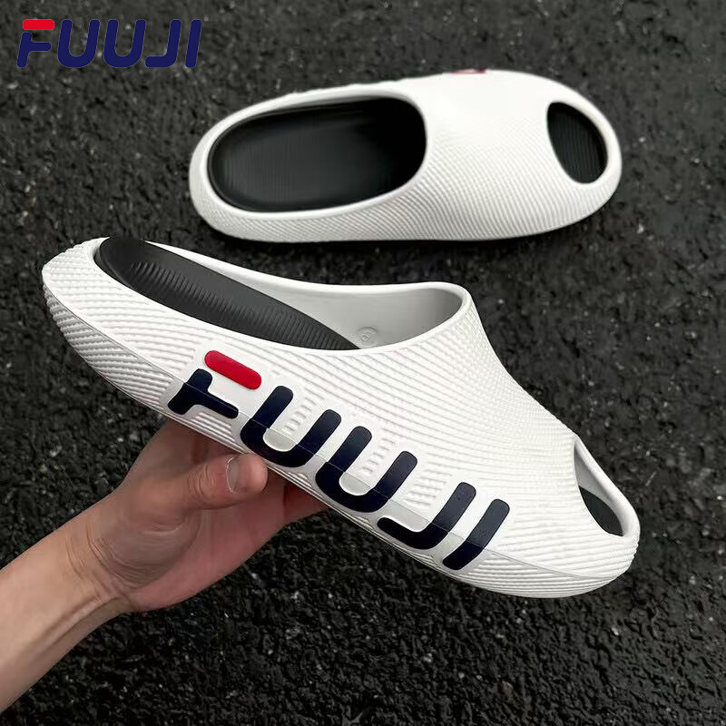 FUUJI科技感3D运动拖鞋男2026新款足弓支撑户外夏季防滑防臭凉拖厚底 白黑 44-45