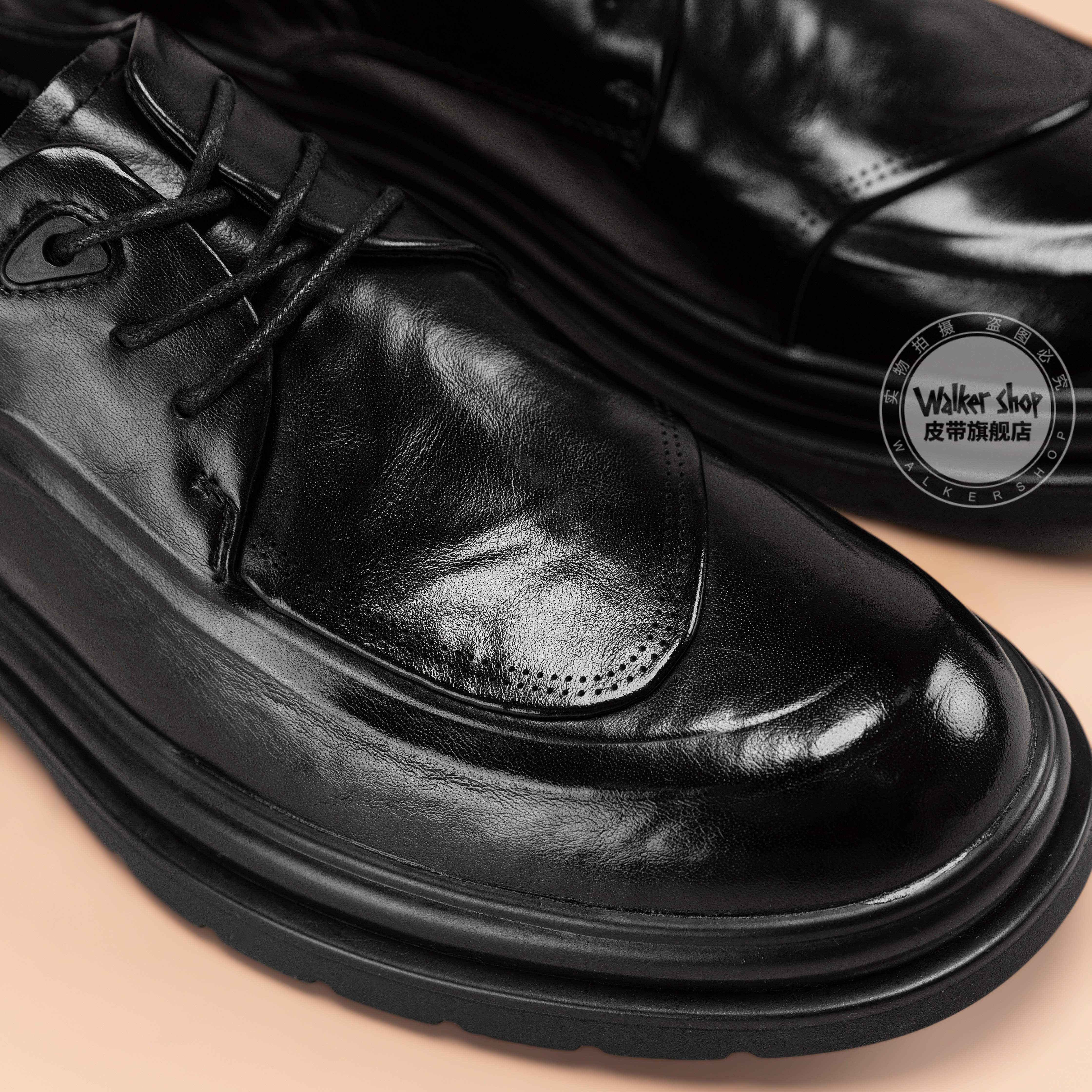 Walker Shop皮鞋男高端商务正装男士皮鞋2026新款休闲真皮透气软底内增高男鞋 黑色【内增高】 40