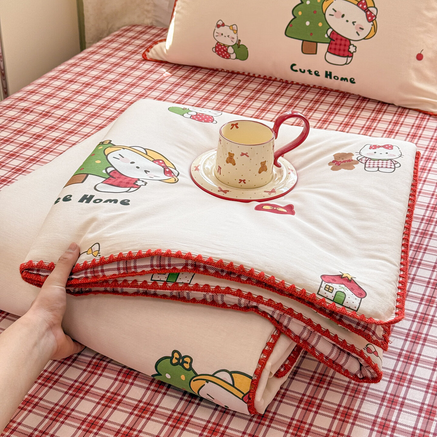 J.H.Longess全棉夏被纯棉空调被夏季100%纯棉夏凉被裸睡薄款大豆被可水洗 JY-红莓树屋Y 单夏被150*200cm