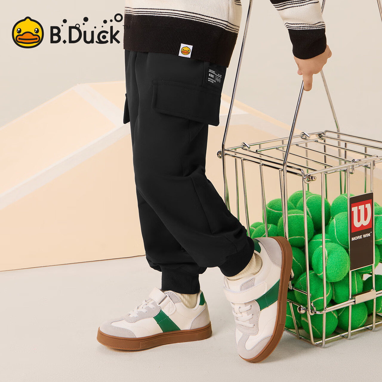 B.Duck小黄鸭童装男童卫裤长裤束脚春秋款儿童针织运动裤 雾灰 130 cm