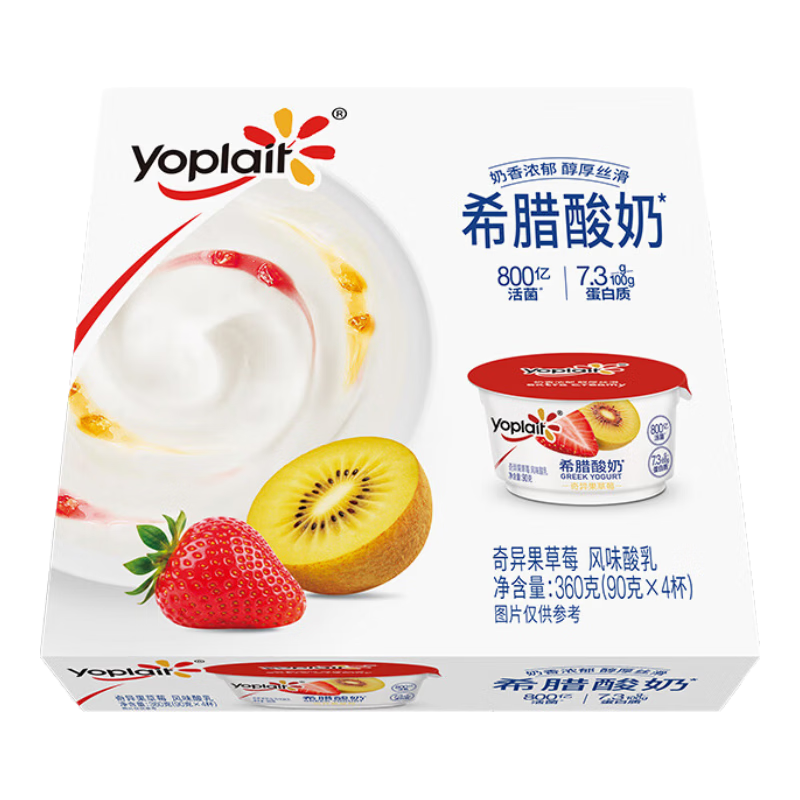 优诺（yoplait）希腊酸奶奇异果草莓90g*4杯7.3g高蛋白 800亿活菌 好吃的低温酸奶