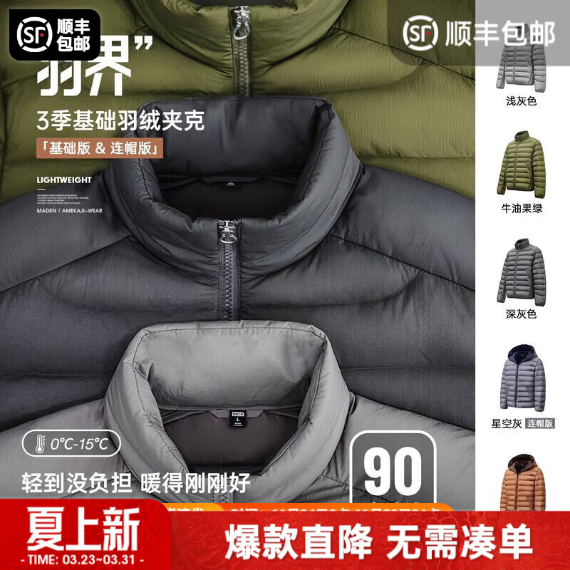 马登工装美式轻薄立领排骨羽绒服男春冬保暖内胆短款羽绒夹克男士外套 深灰色 【立领/合身版型/羽绒服男款/冬季外套男】 L