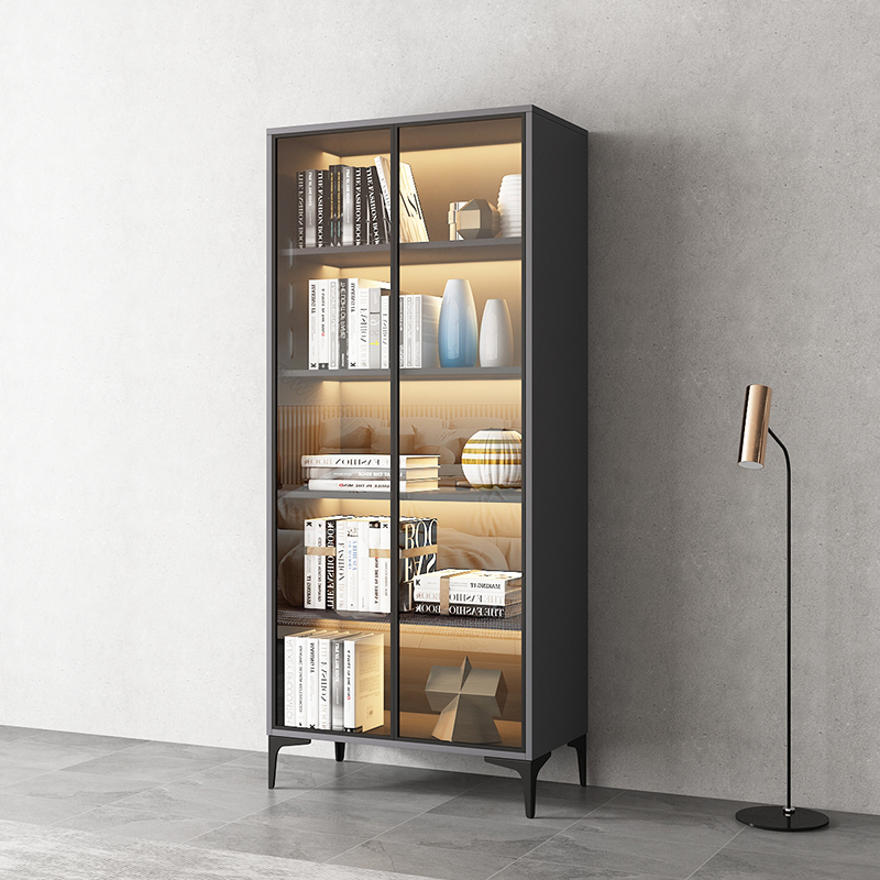 书柜轻奢置物柜带玻璃门客厅储物柜家用多层小柜子落地书架展示柜