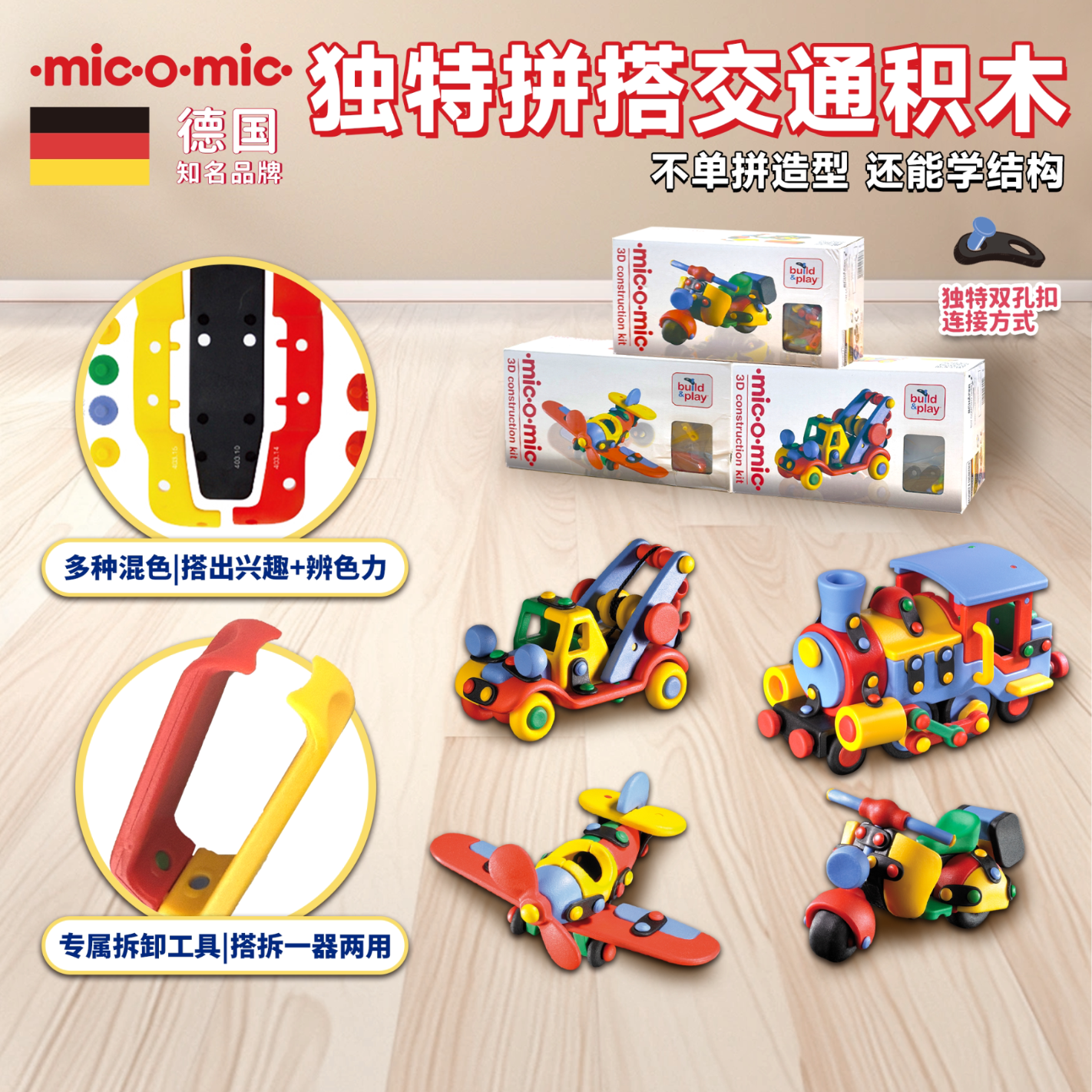 ·MIC·O·MIC·德国米扣儿童益智玩具积木工程车拼搭汽车模型拼装交通工具摆件 救援消防车089.422