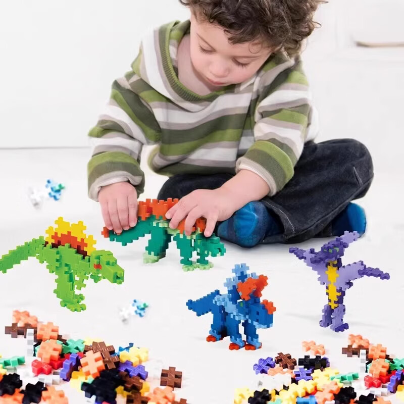 Plus-plus丹麦原装进口儿童益智拼搭积木男孩女孩恐龙世界小颗粒拼装玩具 三角龙【70粒小颗粒】3772