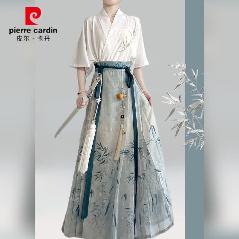 皮尔卡丹(pierre cardin)汉服女明制刺绣新中式国风马面裙日常2026夏季薄款一整套复古风 刺绣短袖+马面裙+衬裙 M
