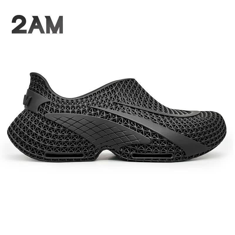 2AM3D一体打印男士休闲鞋时尚百搭厚底健步鞋透气舒适4D网面鞋 黑色 39