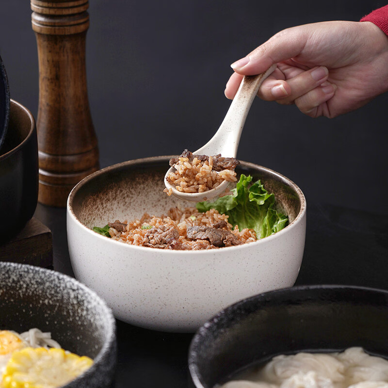 日式陶瓷复古汤碗沙拉碗餐具法海钵拉面碗大号浓汤碗家用大碗面碗 6.5寸-蓝线法海碗+筷子