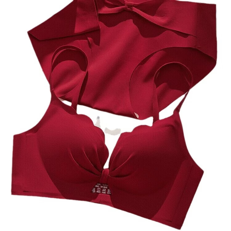 本命年套装红色内衣女小胸聚拢结婚新娘收副乳防下垂龙年内裤文胸 黑色【套装】 85A 38B【聚拢舒适】