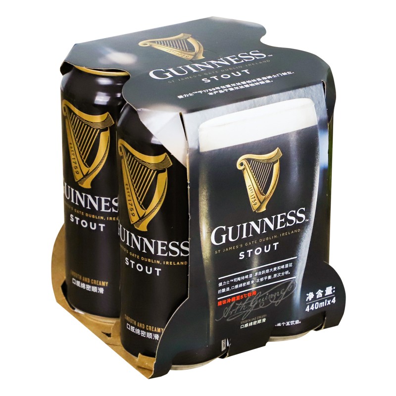 健力士（GUINNESS）啤酒 精酿世涛黑啤酒 健力士黑啤 440mL 4罐 国产