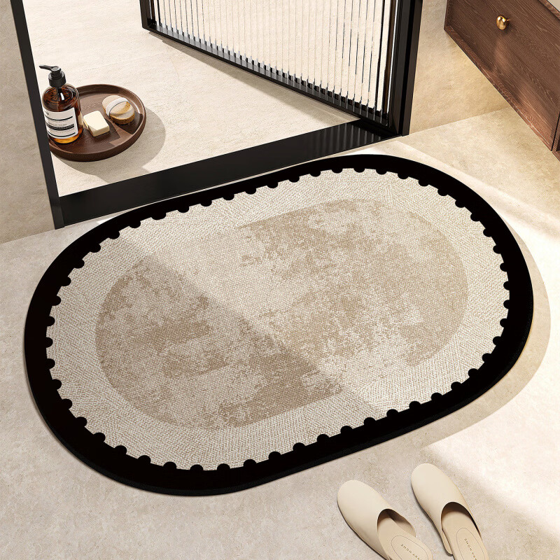 DONOYA 多罗亚浴室硅藻泥卫生间地垫浴室门口吸水地垫卫生间门口吸水防滑垫脚垫 波沿律动-椭圆(硅藻泥吸水) 40cm*60cm 【速干强吸水  浴室】