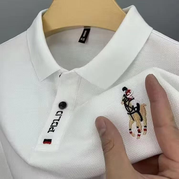 锐图森男士短袖商务polo衫夏季刺绣翻领男装大码短袖T恤纯色简约百搭T恤 白色【A01】战马标 XL （建议110-125斤）