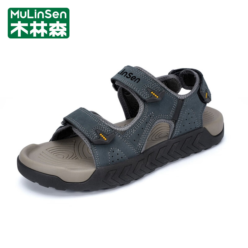 木林森（MULINSEN）凉鞋男2026夏季新款牛皮运动凉拖鞋软底休闲沙滩鞋 蓝色 44