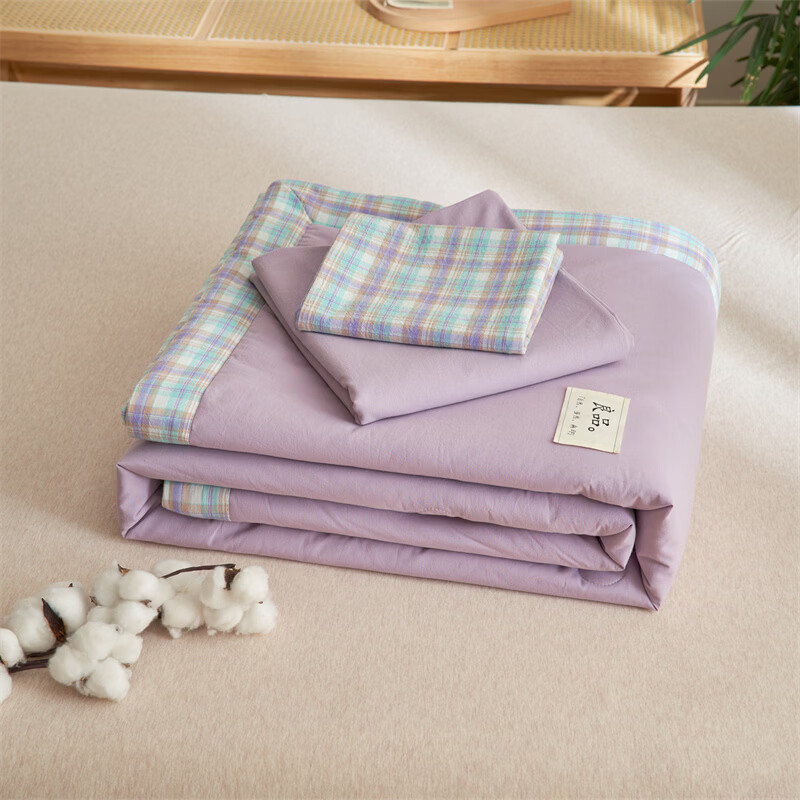 恒源祥纯棉空调被 A类新疆棉夏季亲肤透气AB双版可机洗裸睡夏凉被四件套 丁香紫【A类全棉】 150cm*200cm【夏被单件】