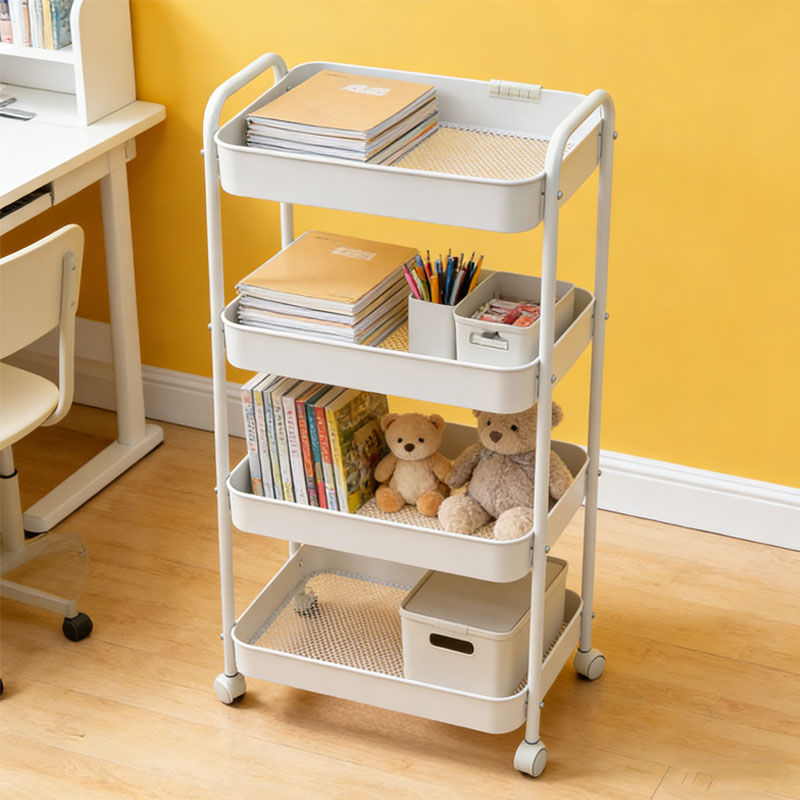 简友探可移动置物架化妆品零食书籍收纳架碳钢置物架家用客厅卧室卫生间 碳钢小推车 4层 41*29.5*95cm 黑色 1个 京东折扣/优惠券