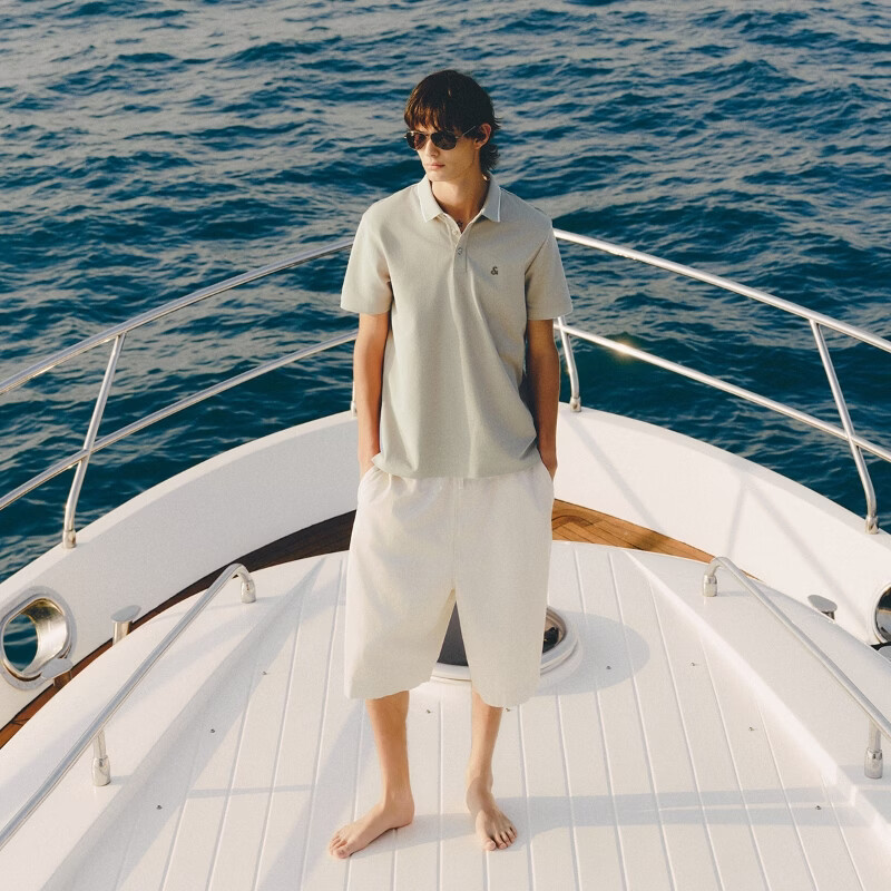 杰克·琼斯(JACK&JONES)26年新款polo衫男士夏季撞色翻领商务休闲刺绣logo短袖T恤男装 伦敦雾C02 M 175