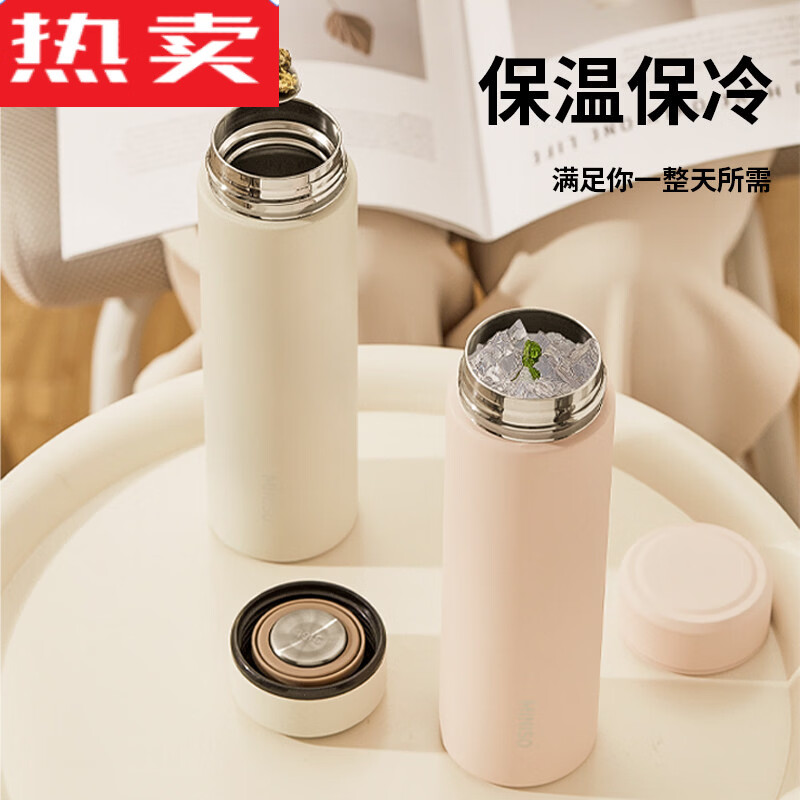 MZXM日本进口品质水杯男款女生可携式茶杯子不锈钢学生保温杯 【温显款】气质黑480ML【316内胆】+升级杯盖+升级316