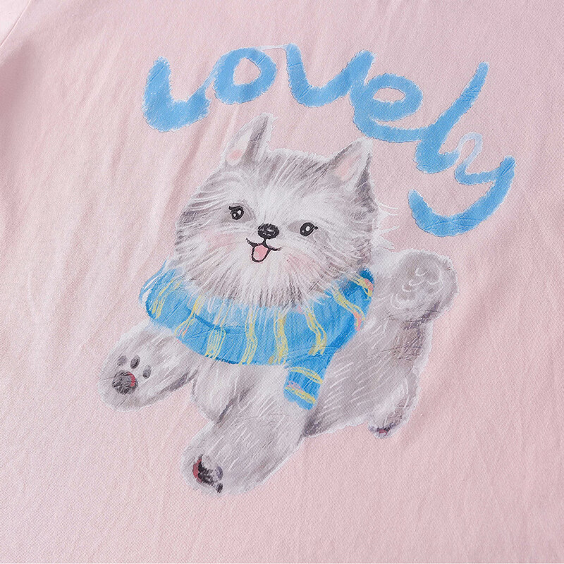 棉花堂（cottontown）【100%棉】棉花堂童装儿童短袖T恤纯棉A类抗菌男女童小狗印花上衣 本白 90 90/52