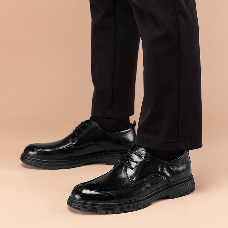 Walker Shop皮鞋男款2026新款真皮商务西装鞋男休闲增高夏季透气软底男士皮鞋 高档黑色【品牌男鞋 礼盒包装】 41