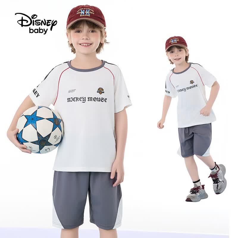 迪士尼（Disney）童装男女童套装个性印花短袖T恤透气运动短裤两件套夏篮球服套装 本白 150 高145-155cm重70-85斤
