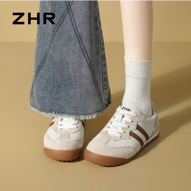 ZHR则则德训鞋女春秋复古运动休闲鞋子女舒适百搭软平底女鞋2026新款 米杏 38