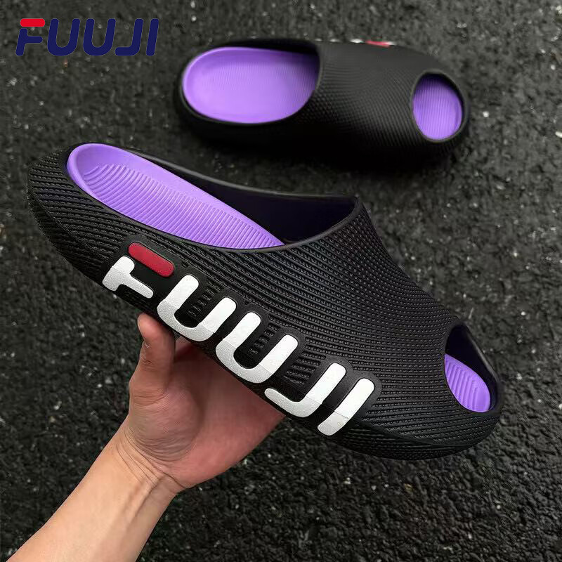 FUUJI科技感3D运动拖鞋男2026新款足弓支撑户外夏季防滑防臭凉拖厚底 白黑 44-45