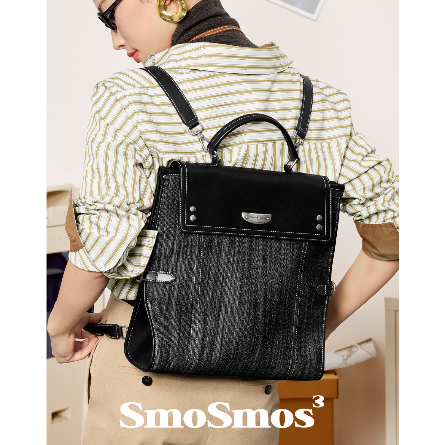 SmoSmos 【天秤座】原创通勤双肩包女2026休闲旅行登山16寸电脑背包礼物 黑豹(竖)