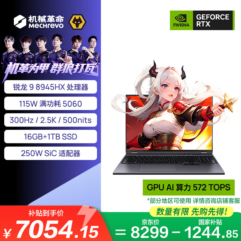 机械革命【国家补贴】蛟龙16Pro 2025 16英寸游戏电竞笔记本电脑(R9-8945HX 16G 1T RTX5060 300HZ  灰)