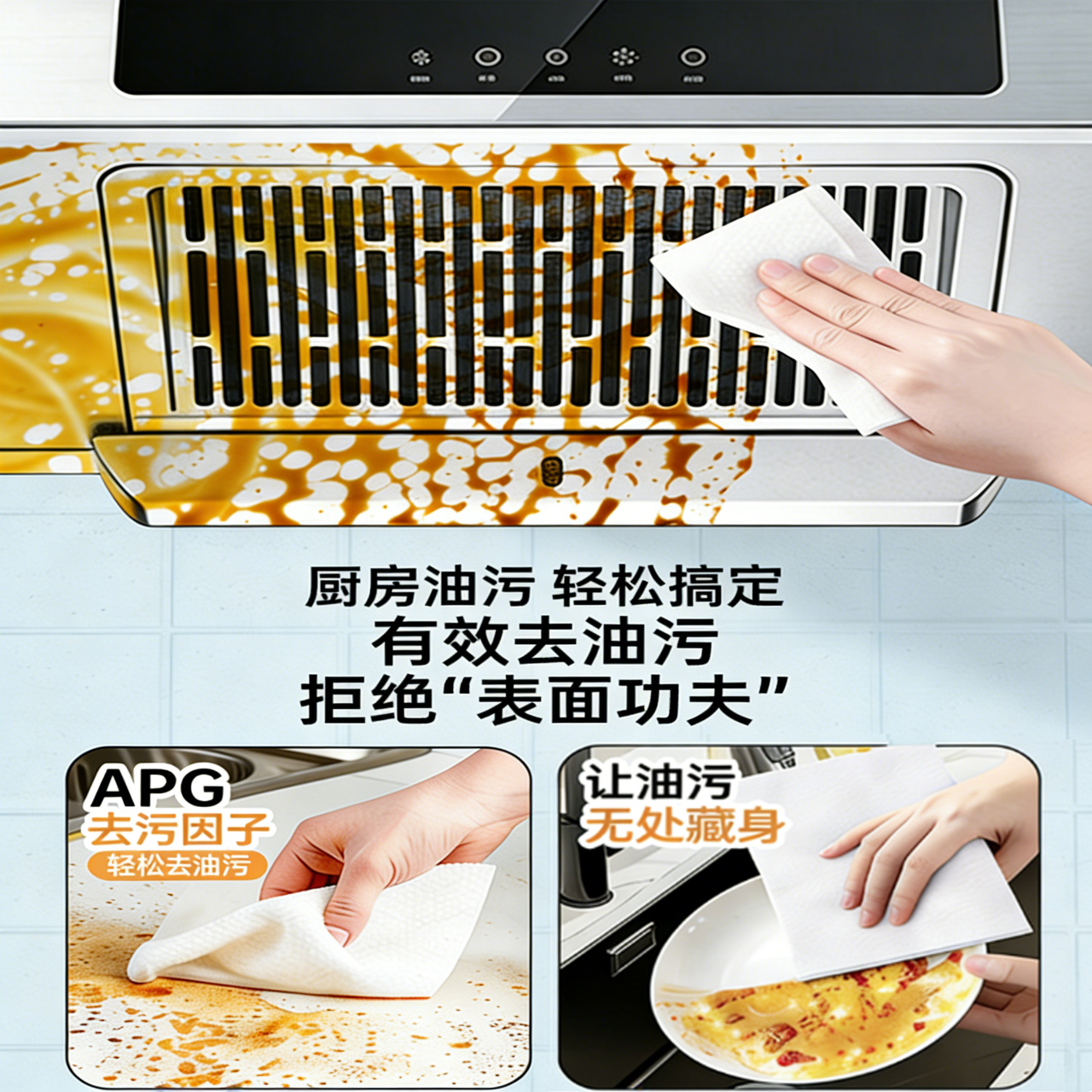 三仕达厨房湿巾去油污湿巾80片带盖大包清洁去油去污湿巾油烟机灶台抹布 厨房清洁湿巾【升级版】 1层 60片*4包