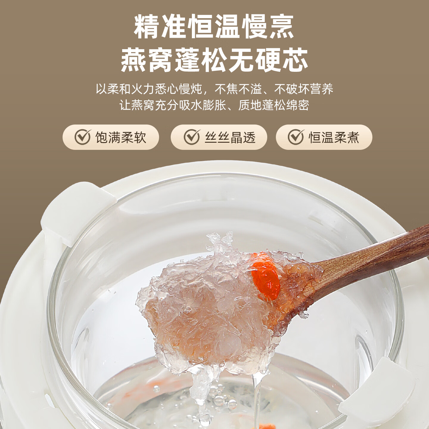 燕窝隔水炖锅专业燕窝机燕窝专用电炖盅养生壶全自动家用玻璃 白色 1.5L 燕窝专用电炖盅