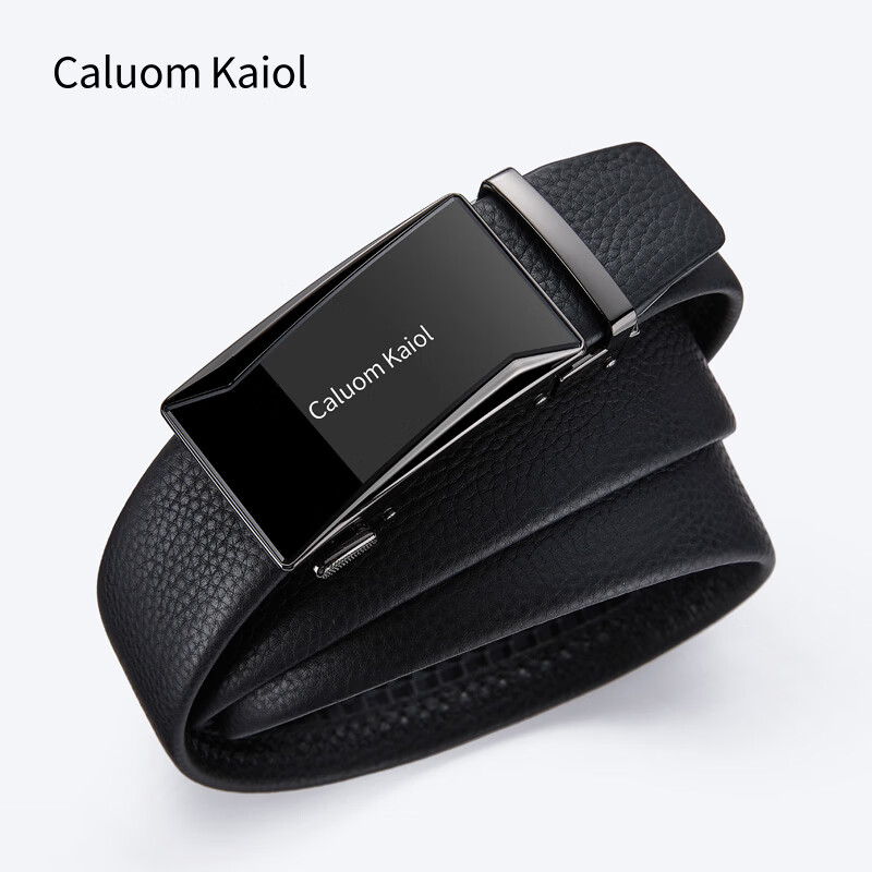 Caluom Kaiol品牌皮带男真皮自动扣男士腰带头层牛皮裤带生日礼物送男友 81300A镜面枪色 110cm -130cm默认随机(可修剪)