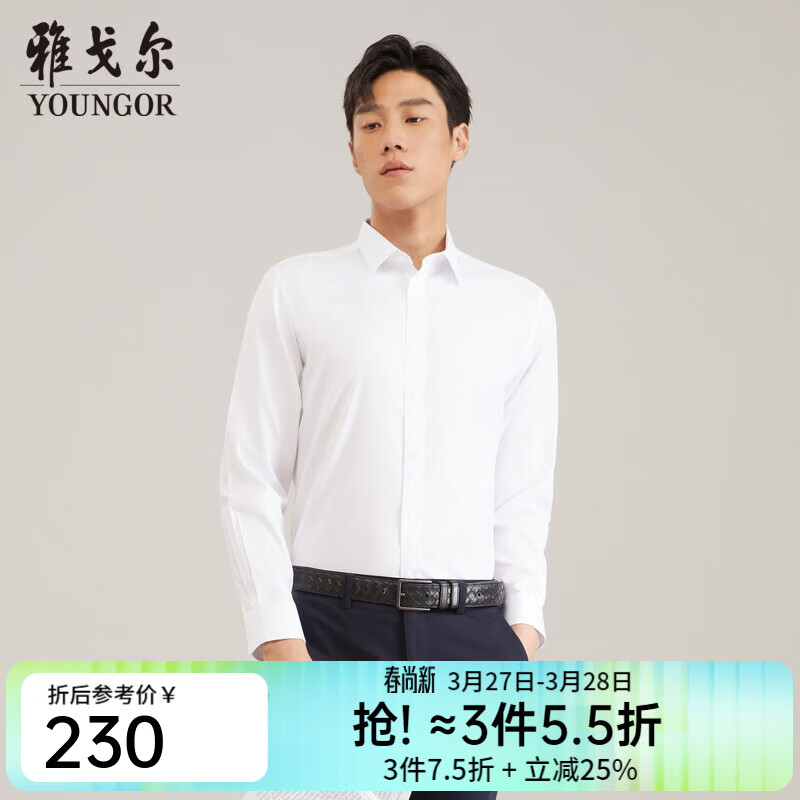 雅戈尔（YOUNGOR）长袖衬衫男白色DP免烫衬衫纯棉面料舒适抗皱平整易打理 GLDP16384BJA白色 41