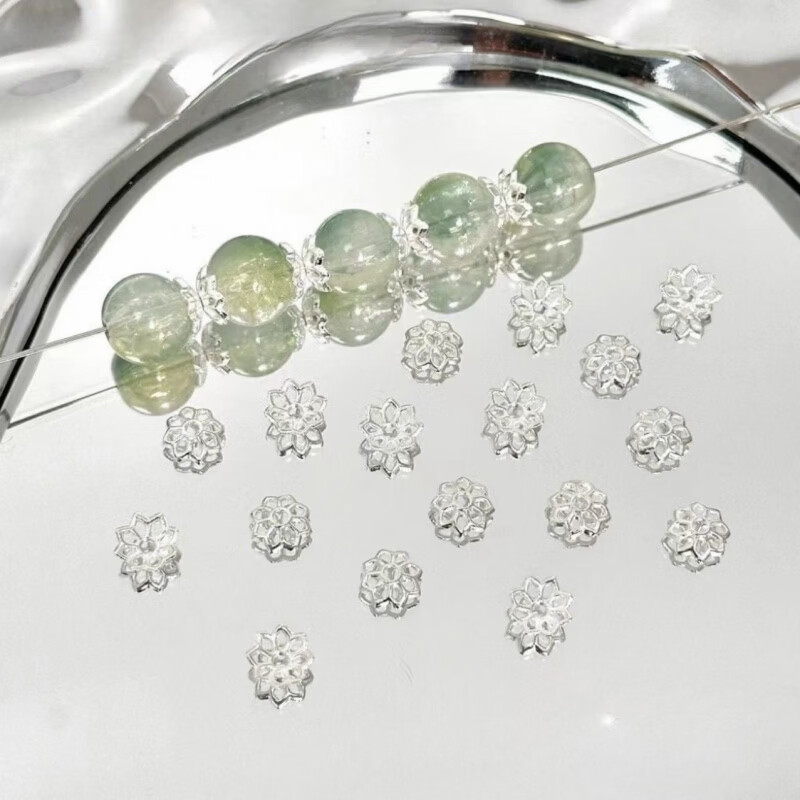 实心手工串珠配件 亮银色合金花托莲花diy项链手链隔珠子隔片饰品 7mm银色莲花珠托 50个