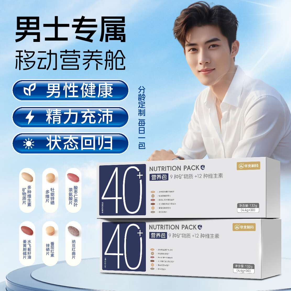 华北制药40+营养包男性复合维生素矿物质熬夜应酬呵护肝送老公生日礼物
