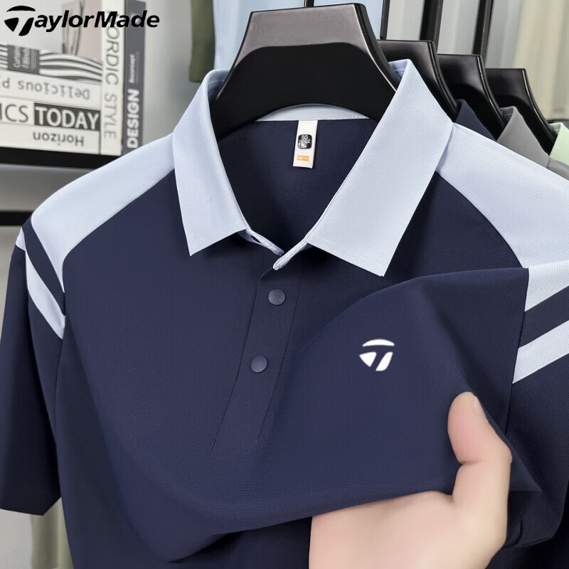 TAylorMade高尔夫男士冰感短袖POLO衫2026夏季新款翻领凉感T恤衫 宝蓝色 3XL 185【适合170-185斤】码2