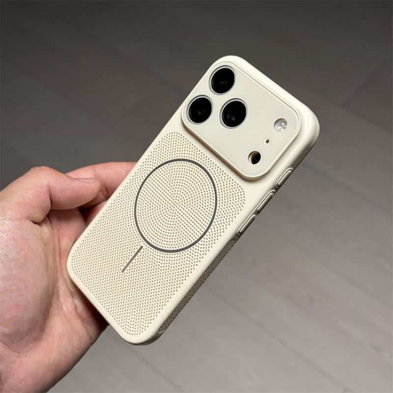 闪曼巴 夏日清爽散热透气适用iPhone17promax手机壳苹果17pro透气降温苹果17大视窗网孔全包镜头膜保护套 【峰岩白-细圈磁吸】无线充大视窗网壳 iphone 17 Pro Max