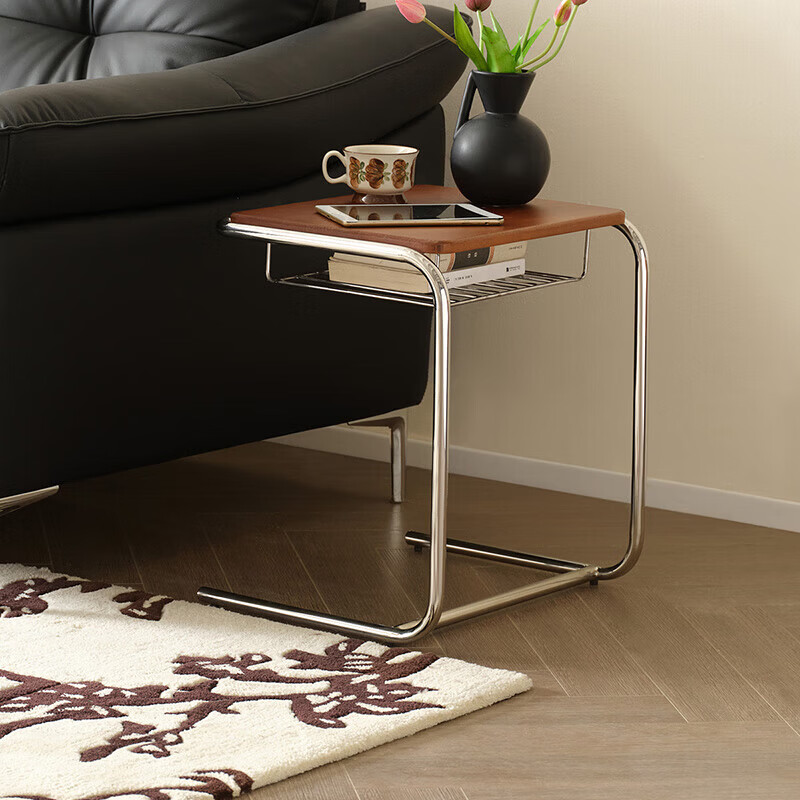 全友家居小半沙发边茶几可移动阳台置物桌子中古风床头柜小型KD 【复古棕】边几