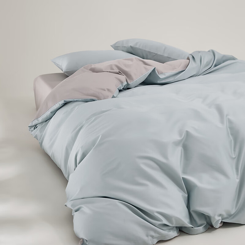 顶柔（DINGROU）净棉柔序贡缎长绒棉拼色纯棉四件套100%全棉床上用品床单被套 爱丽丝蓝 1.8-2.0米床 床单款 （被套220*240cm）