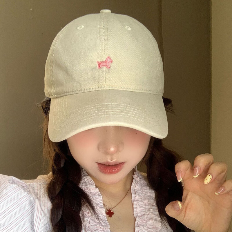 【本命年小马】帽子女简约刺绣显脸小棒球帽男户外百搭鸭舌帽 骏马奔腾-米色 M (56-58cm)