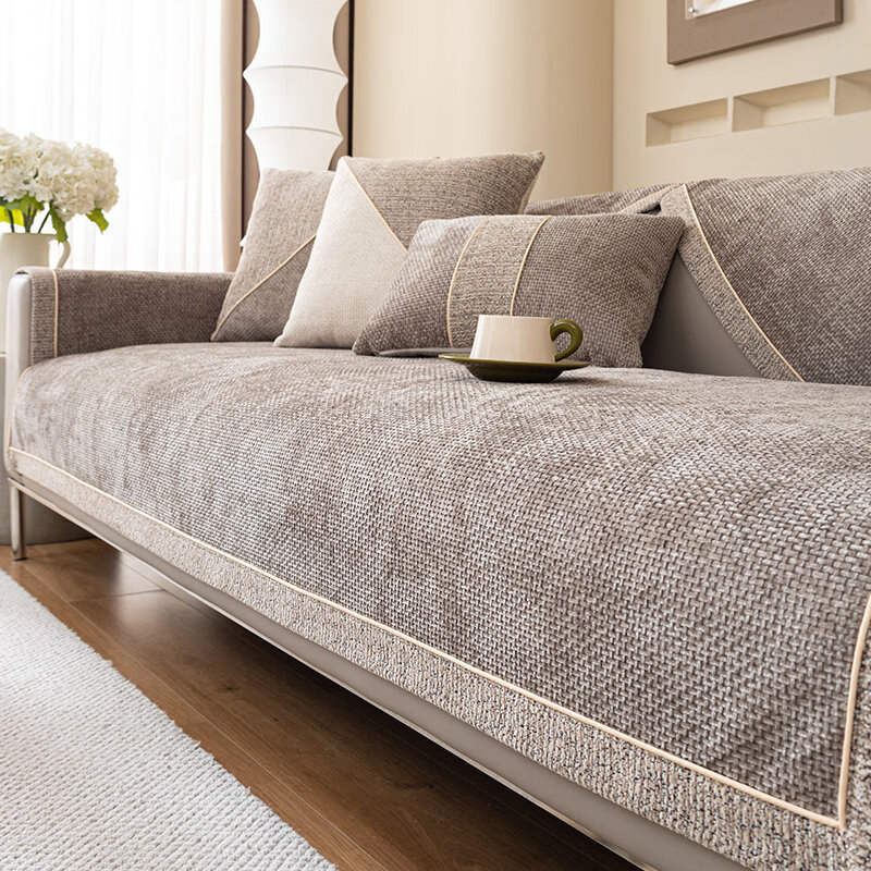 DONOYA 多罗亚简约现代轻奢皮沙发垫四季通用防滑2026年新款高端盖布雪尼尔坐垫 曼蒂-浅灰 1cm*1cm 定制专拍（定制不退换）