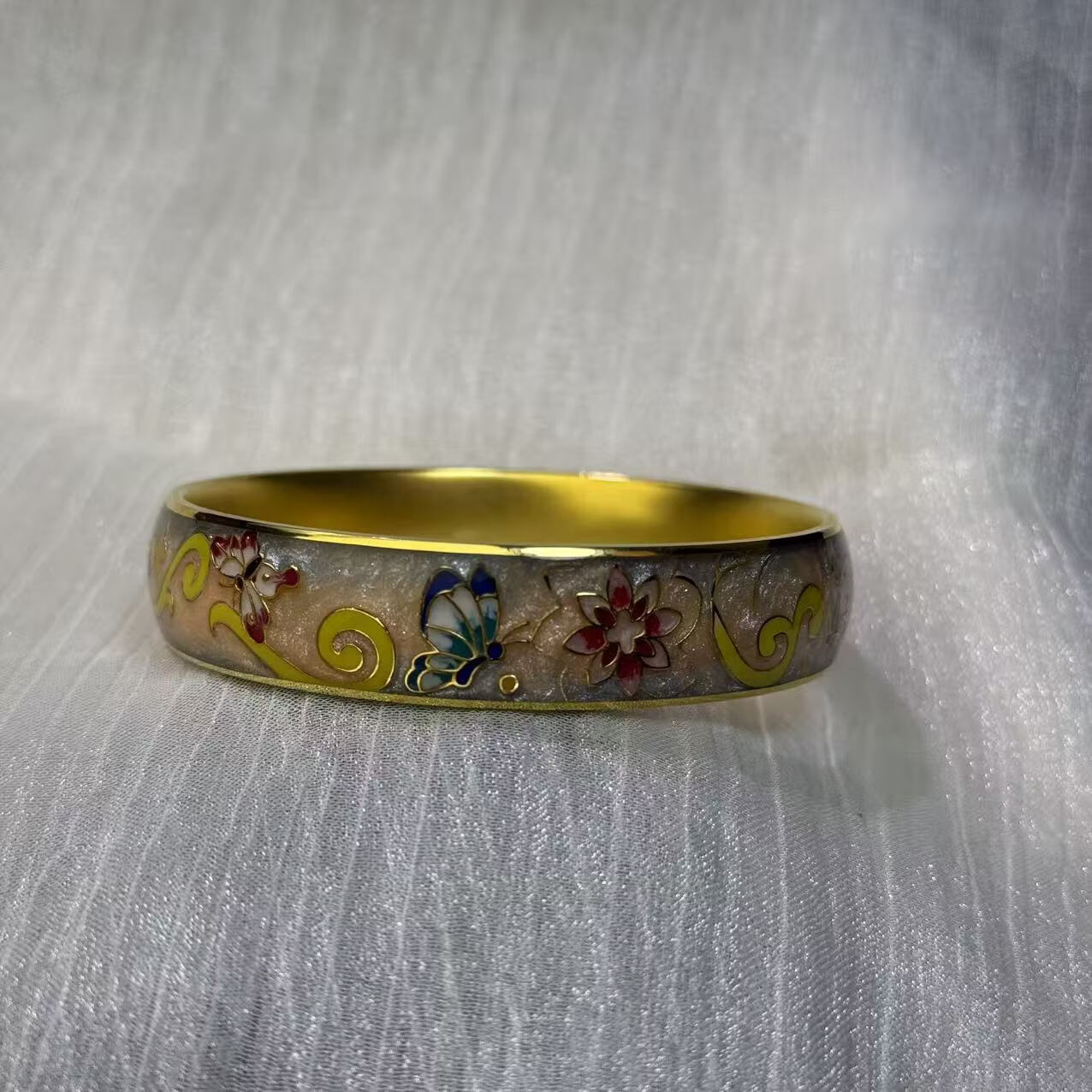 钻之银足银999鎏金拍平珐琅彩手镯 黄色 60圈口约60克