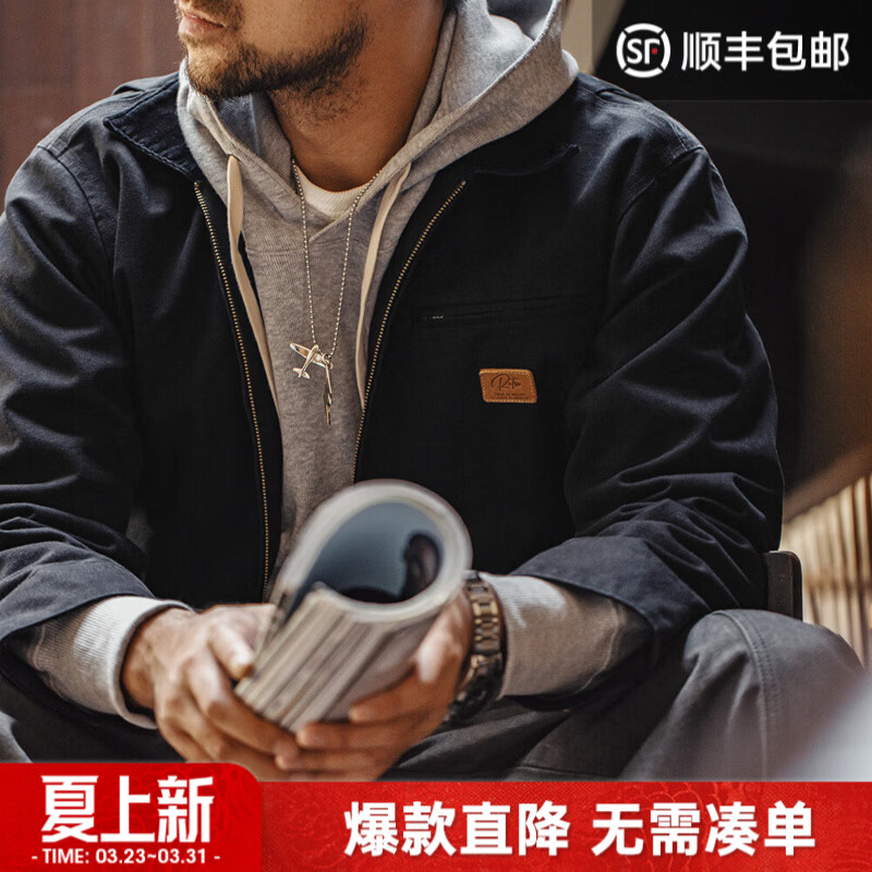 马登工装底特律猎装夹克男美式复古J001巴恩风翻领谷仓外套春季新款 黑色 【男士休闲外套/高级感痞帅/底特律变人】 2XL