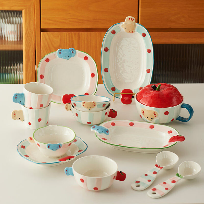 咏幻碗盘碟餐具套装家用乔迁新居漂亮陶瓷釉下彩碗具生日新婚礼物 1人食-蓝色15件套【送礼盒包装】