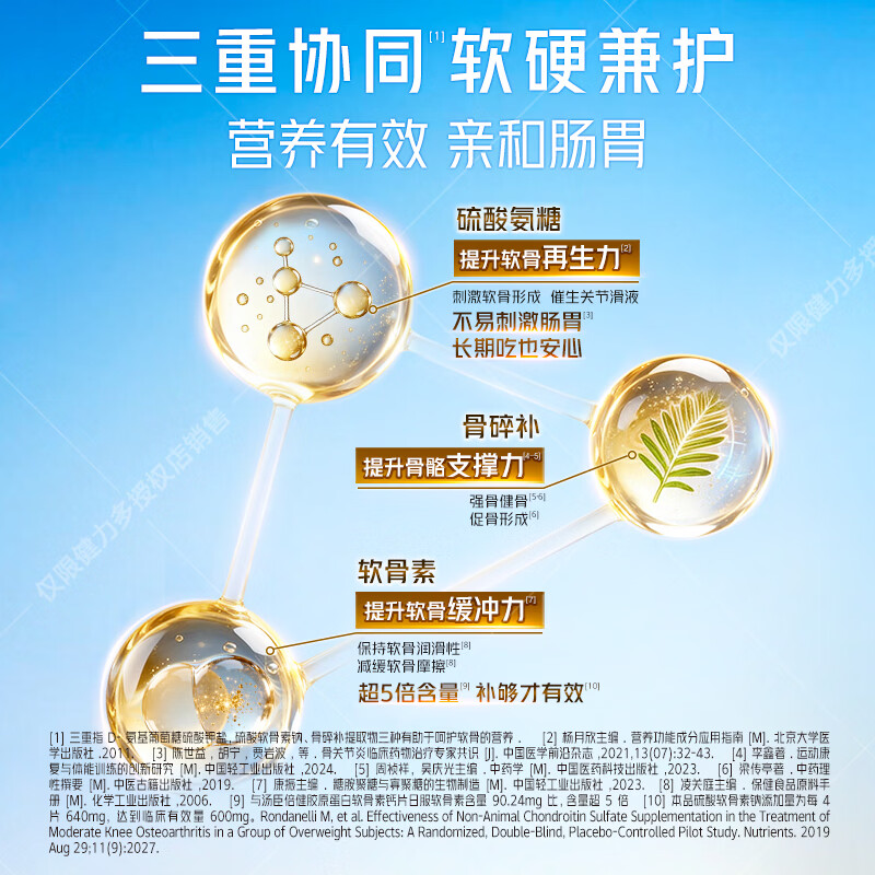 健力多汤臣倍健氨糖软骨素钙片中老年成人补钙氨基葡萄糖补软骨护关节 金氨糖80天量 80片*4瓶 礼盒共320片