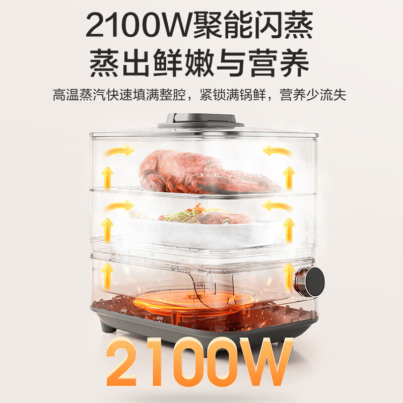 美的（Midea）蒸魔方0涂层电蒸锅炖蒸煮一体多功能锅 304不锈钢可拆洗  大容量家用4-10人蒸煮锅  19L 三层0涂层不锈钢